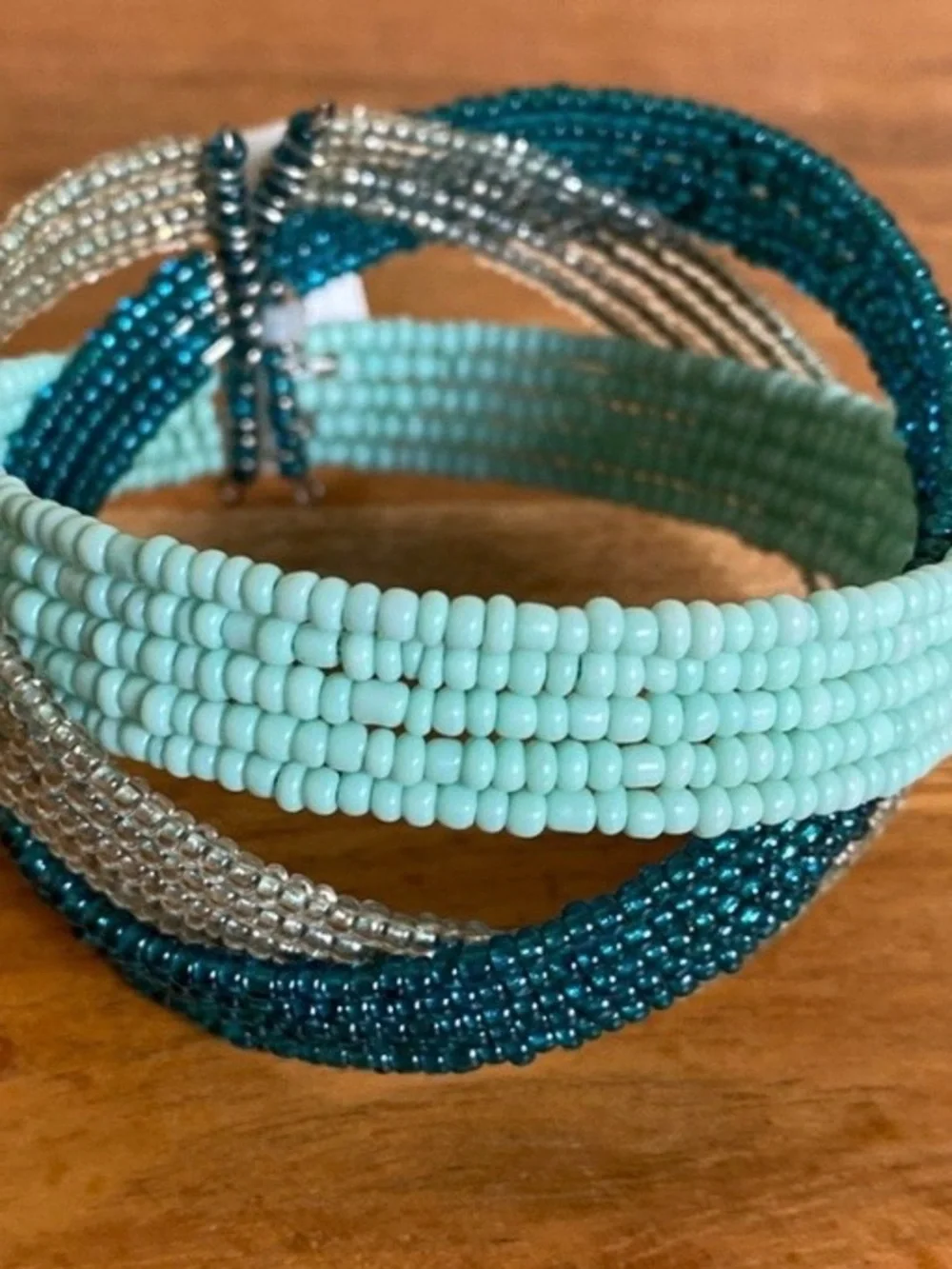 Silver Metal Glass Beads Memory Wire Twisted Bead Band Cuff Bracelet (4)